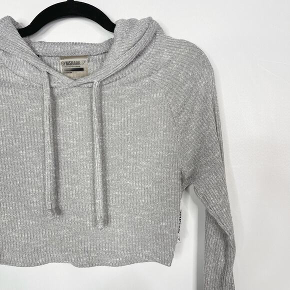 Gymshark Womens Small S Heather Gray Ribbed Cropped Hoodie Pullover Lounge Grey - Picture 3 of 9